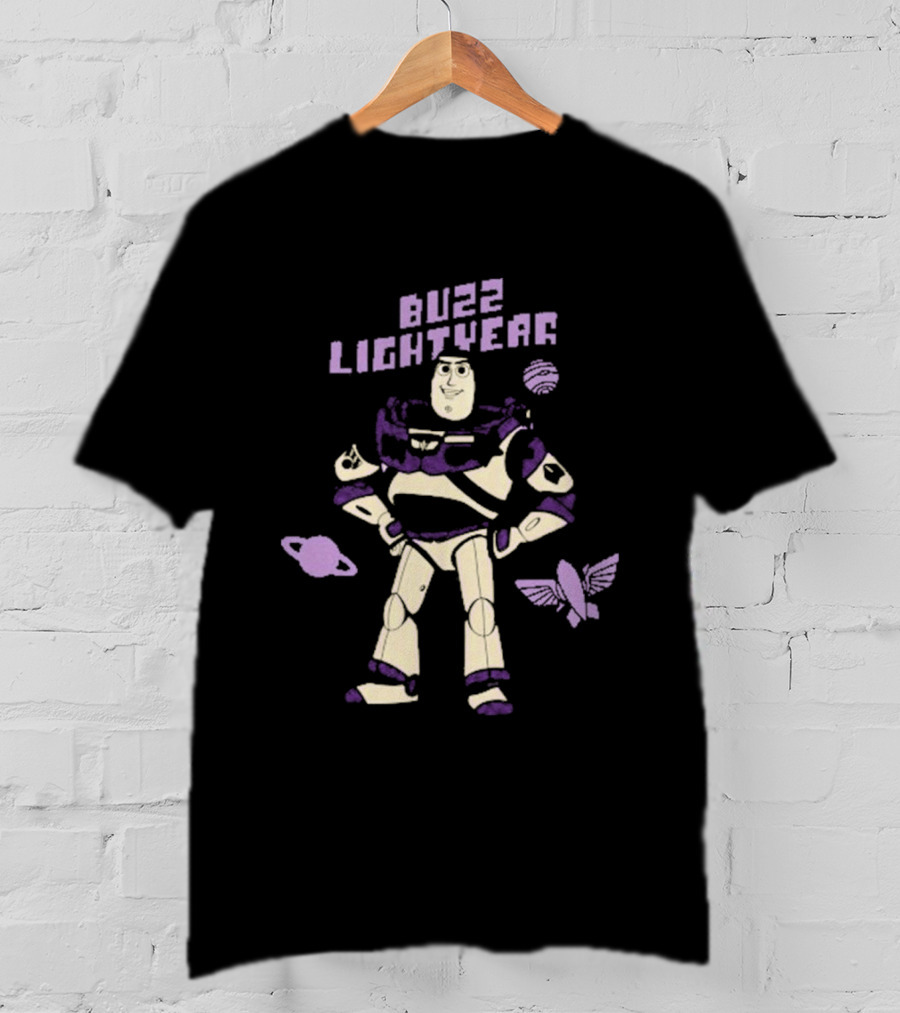 Buzz Lightyear Toy Story 5 Character Illustration With Planets And Rocket Iconography T-Shirt