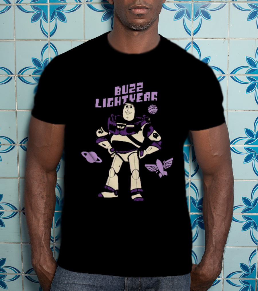 Buzz Lightyear Toy Story 5 Character Illustration With Planets And Rocket Iconography T-Shirt