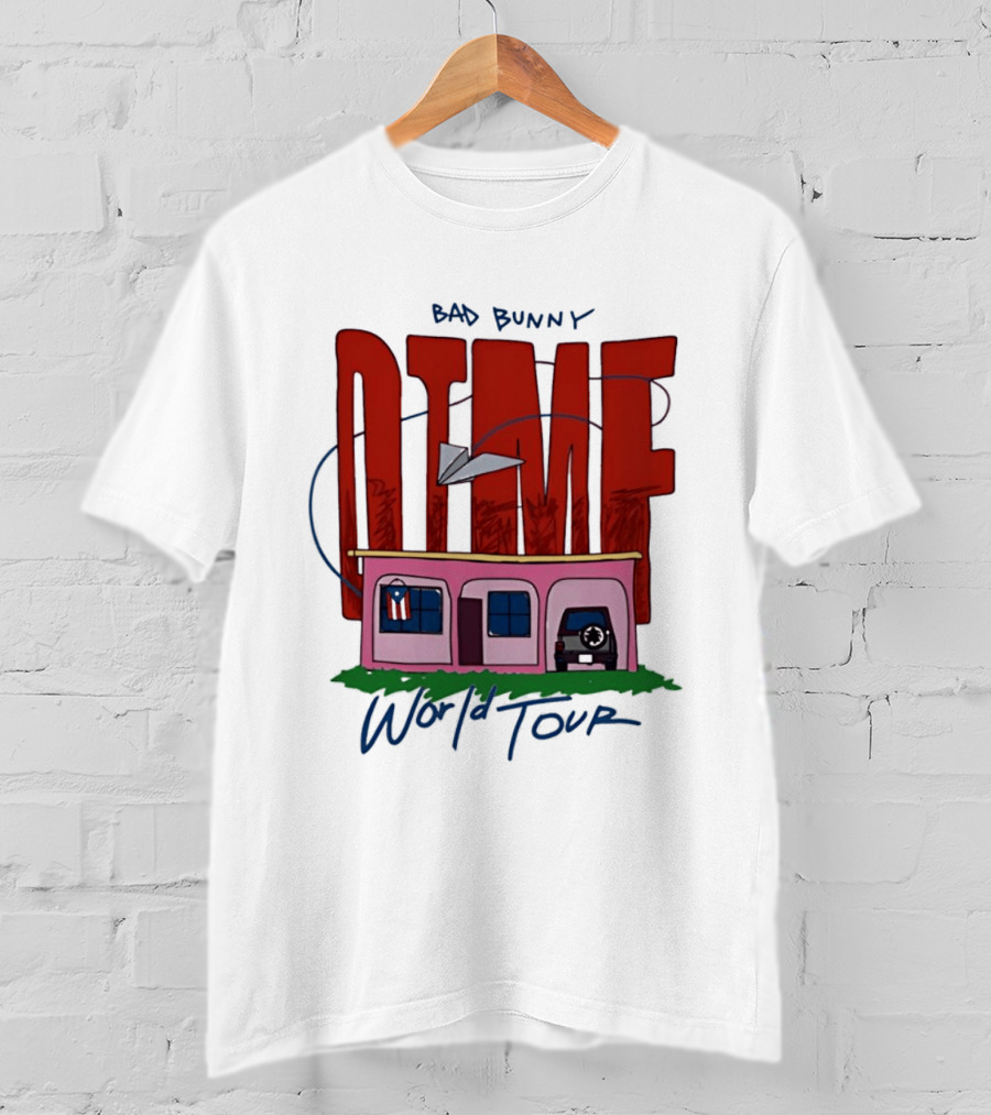 Bad Bunny Dtmf World Tour 2026 Paper Airplane Pink House Jeep T-Shirt
