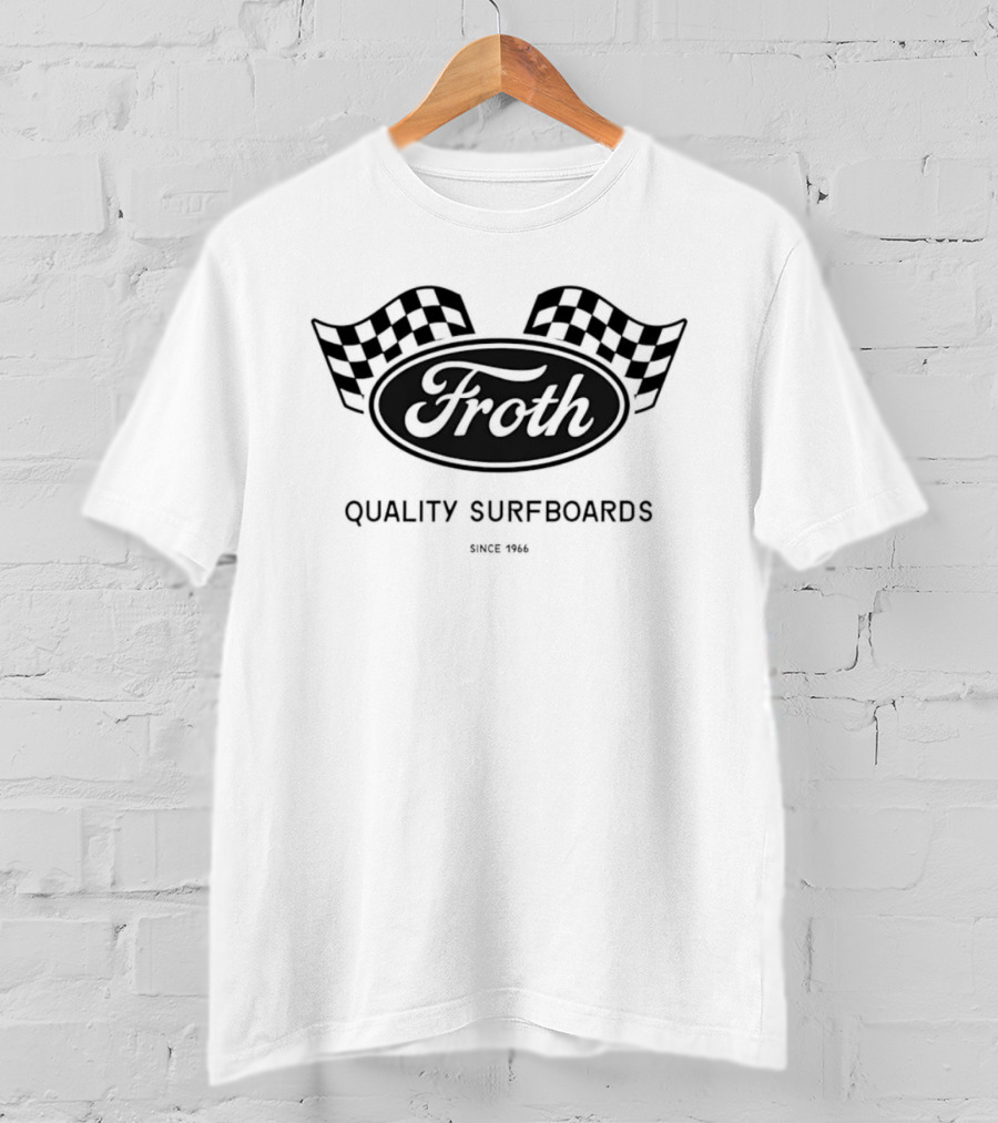 Froth Quality Surfboards Checkered Flag 1966 T-Shirt