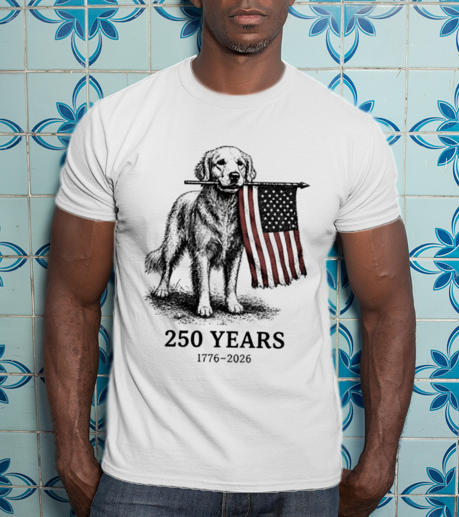 Golden Retriever American Flag 250 Years 1776 2026 T-Shirt