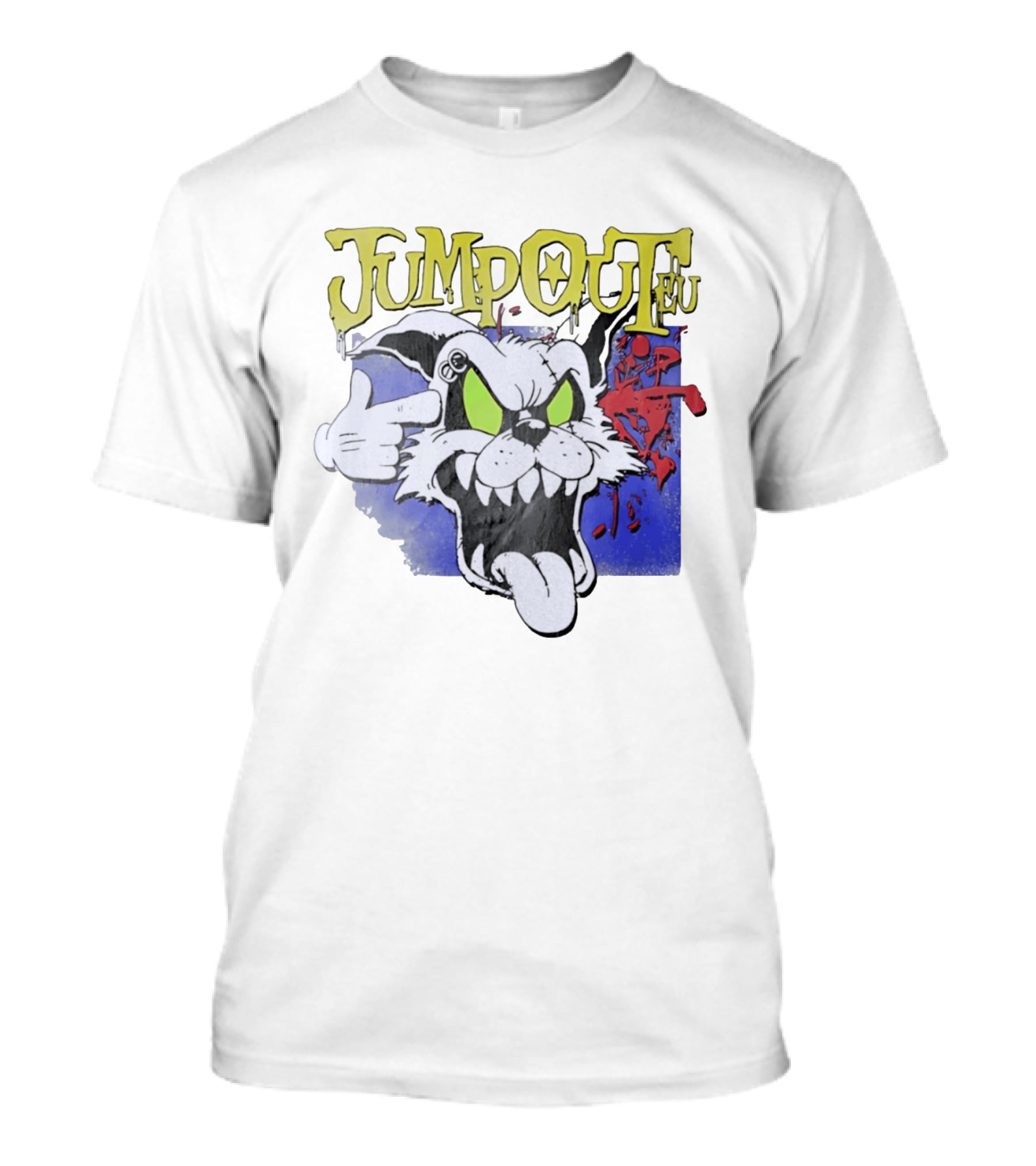 Jumpouteu Pop Culture Cat Creature Teeth Tongue Glove Eyes T-Shirt