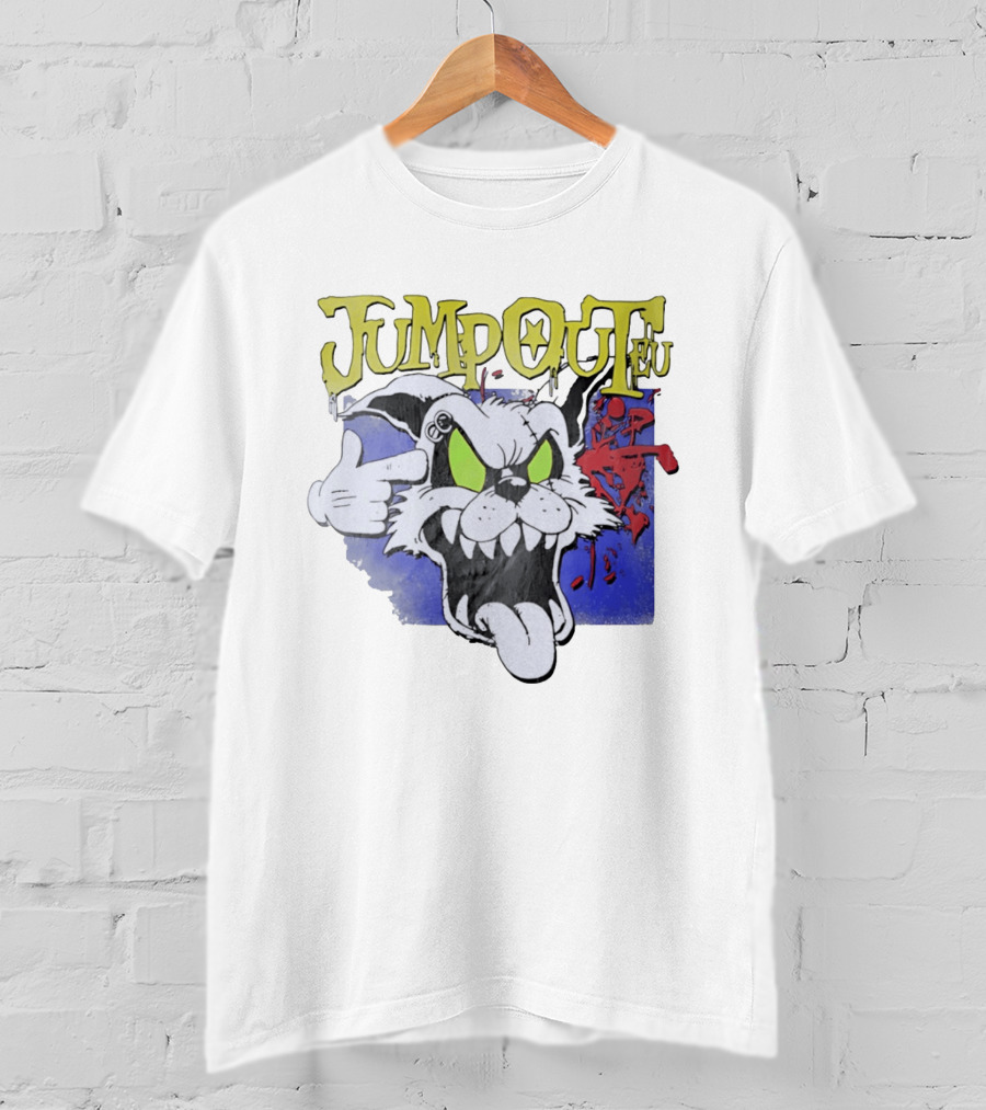 Jumpouteu Pop Culture Cat Creature Teeth Tongue Glove Eyes T-Shirt
