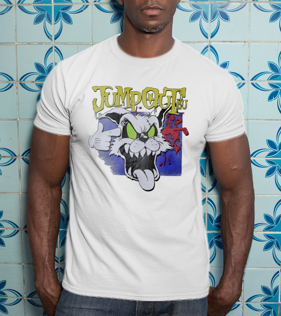 Jumpouteu Pop Culture Cat Creature Teeth Tongue Glove Eyes T-Shirt