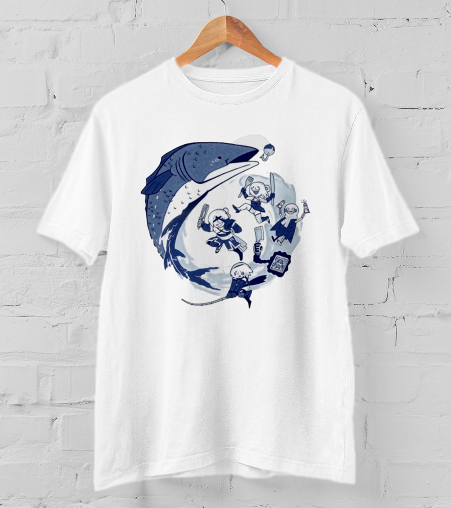 NieR Automata 2B Fishing Cooking Game Characters Wave T-Shirt