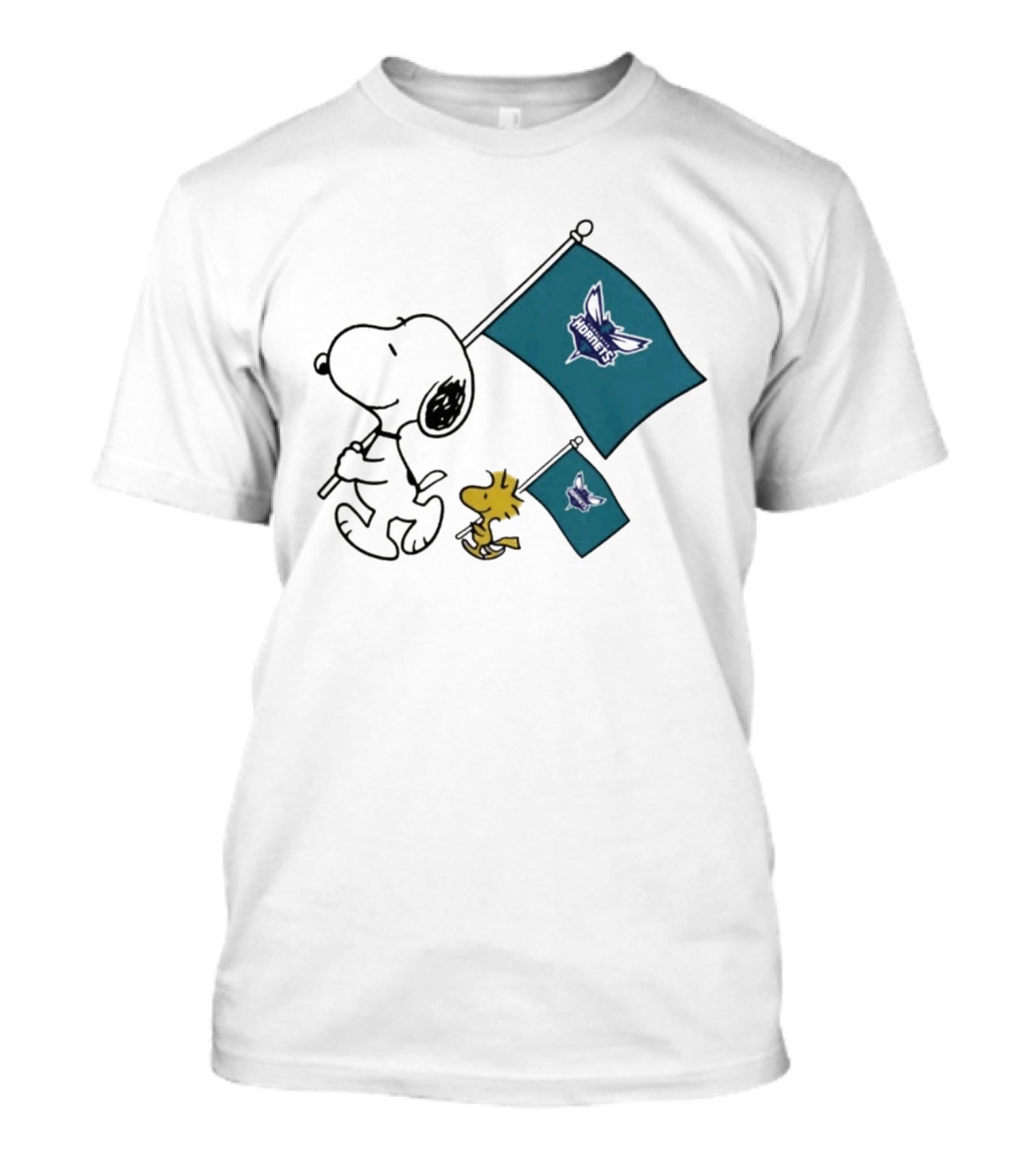 Snoopy And Woodstock Charlotte Hornets Flag Display T-Shirt