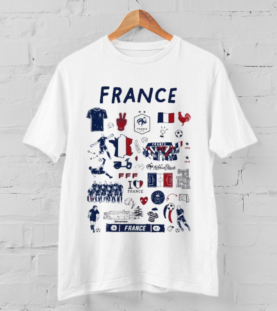 France National Team Vive La Fete Women's Impressions I Heart France Football Rooster Peace V Marque Repere Block Letters FFF T-Shirt