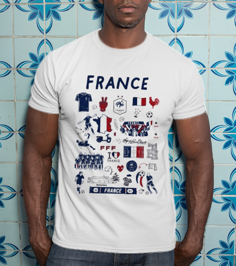 France National Team Vive La Fete Women's Impressions I Heart France Football Rooster Peace V Marque Repere Block Letters FFF T-Shirt