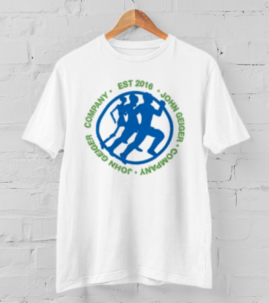 John Geiger Company Est 2016 Blue Running Figures T-Shirt