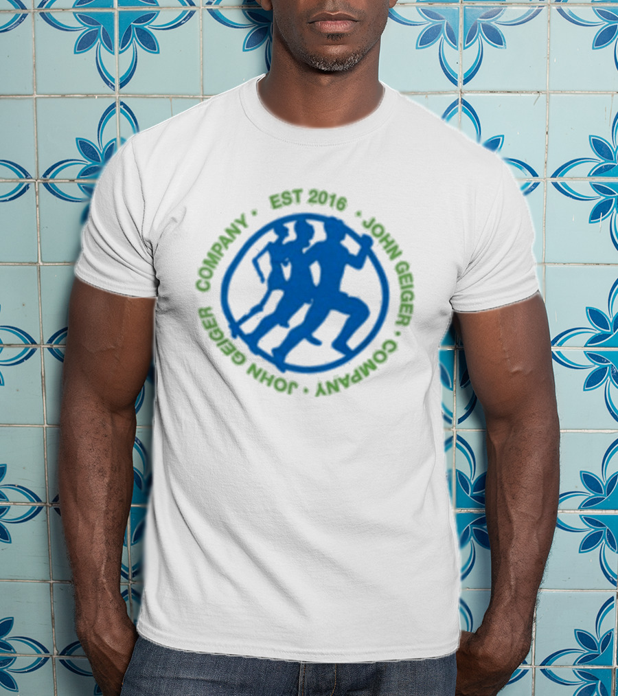 John Geiger Company Est 2016 Blue Running Figures T-Shirt
