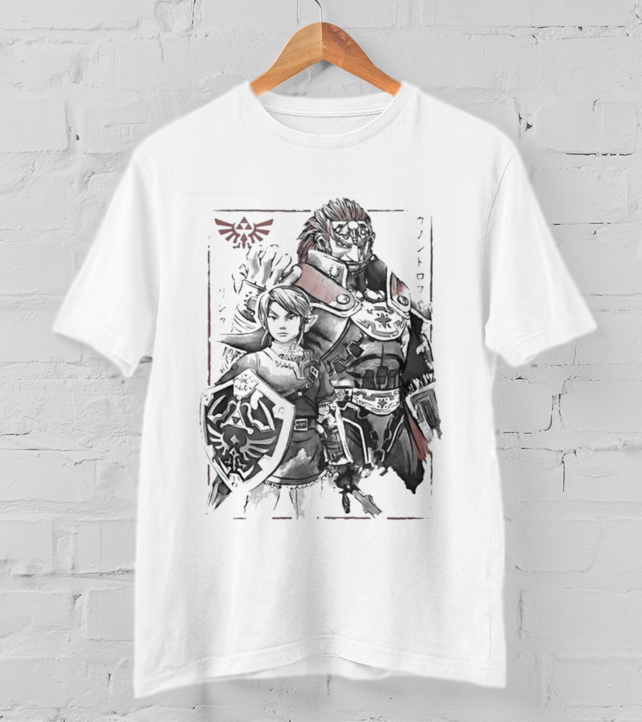 Legend Of Zelda Link Ganondorf Japanese Sumi Art Hyrule Crest T-Shirt