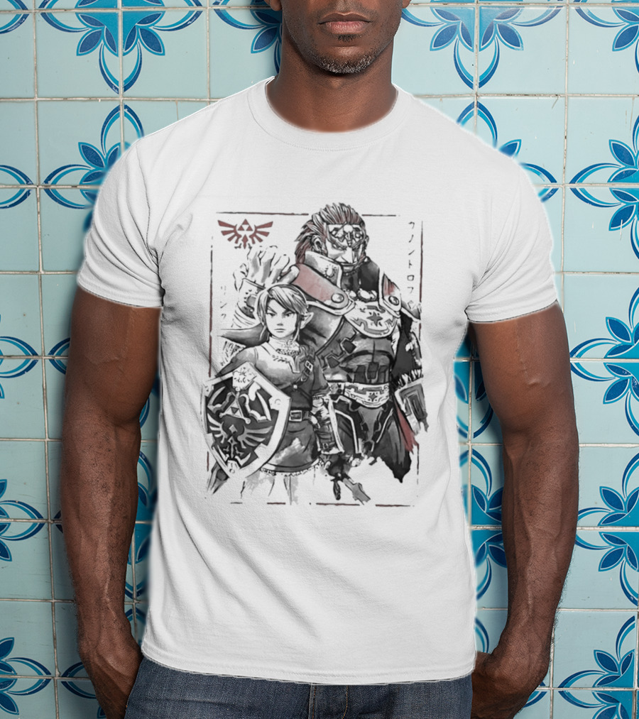 Legend Of Zelda Link Ganondorf Japanese Sumi Art Hyrule Crest T-Shirt
