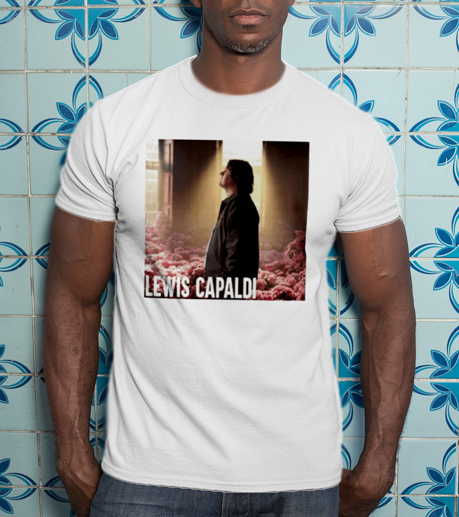 Lewis Capaldi Standing In Floral Scene With Sunlight In Concert Photo T-Shirt