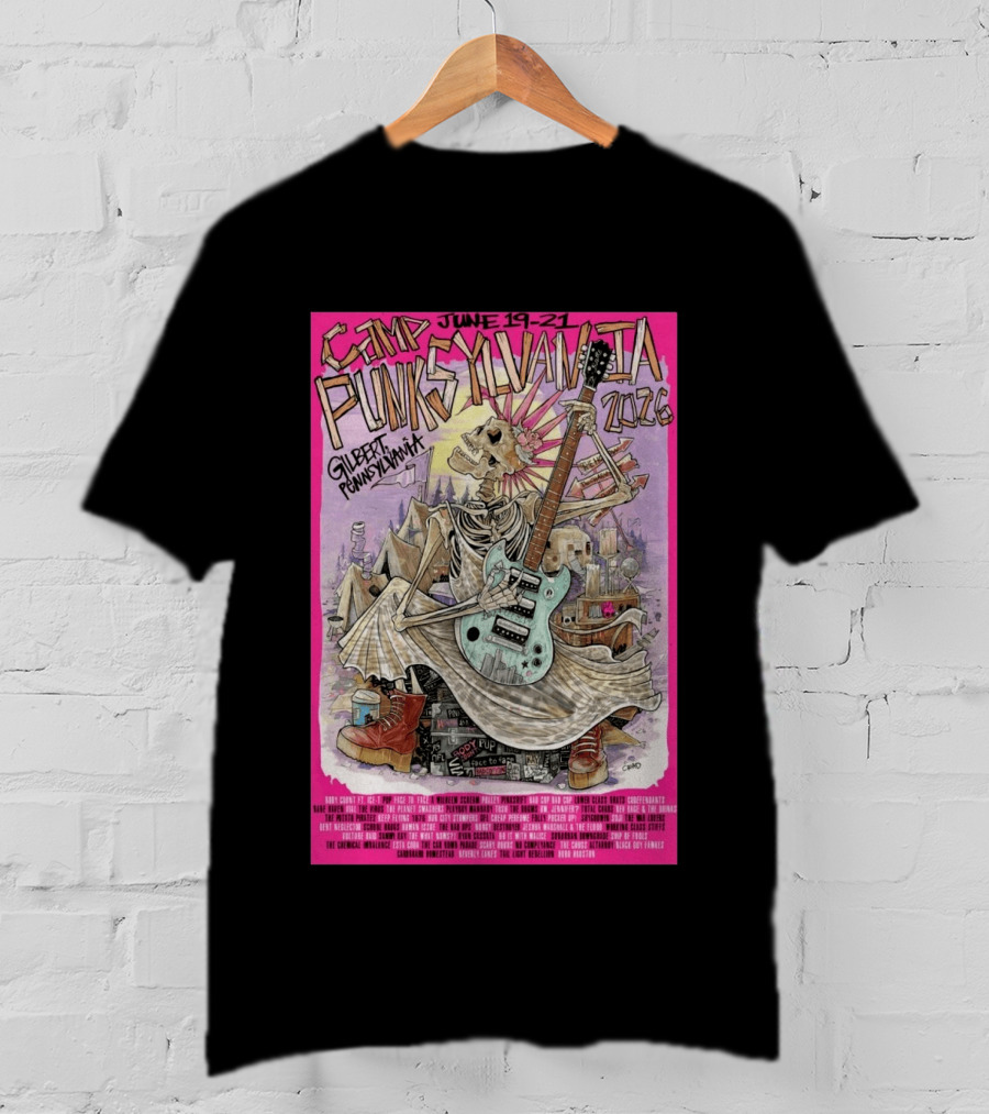 Camp Punksylvania Gilbert Pennsylvania June 19 21 2026 Skeleton Guitar T-Shirt