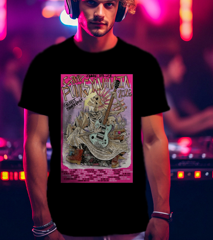 Camp Punksylvania Gilbert Pennsylvania June 19 21 2026 Skeleton Guitar T-Shirt