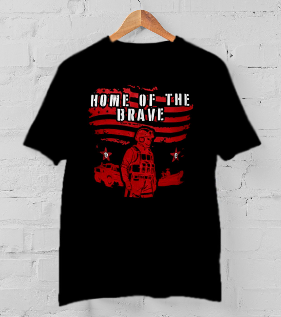 Home Of The Brave Soldier With Stars And Stripes T-Shirt