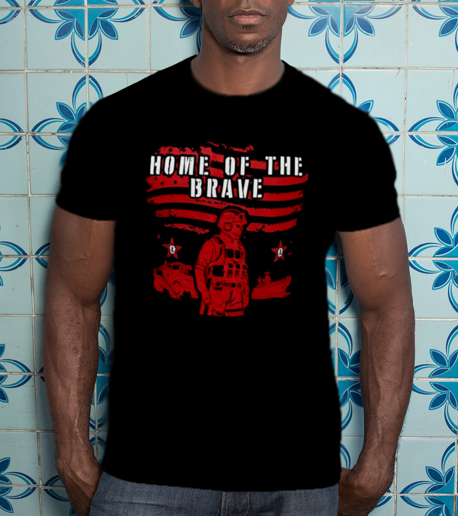 Home Of The Brave Soldier With Stars And Stripes T-Shirt