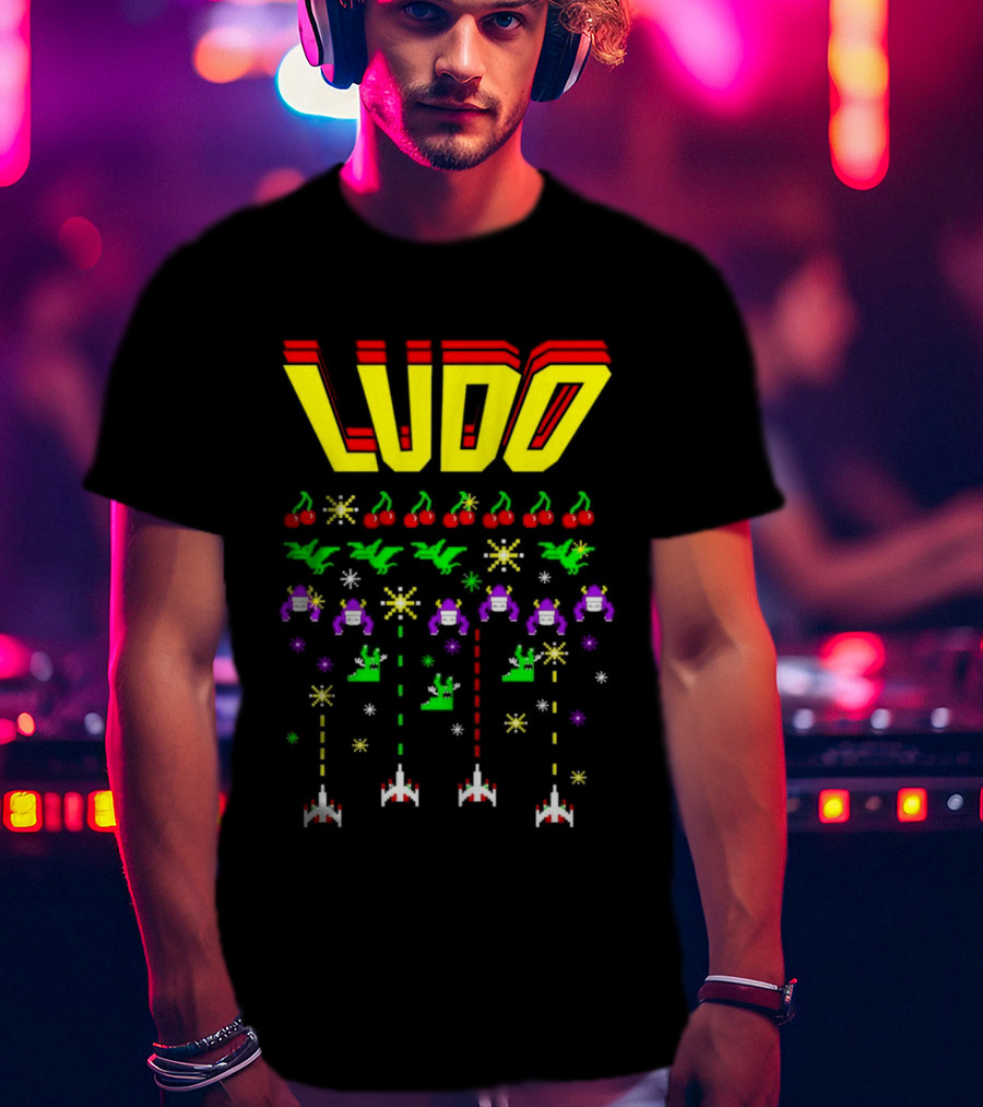 Ludo Arcade Halludoween 2026 Retro Gaming Cherries Spaceships T-Shirt