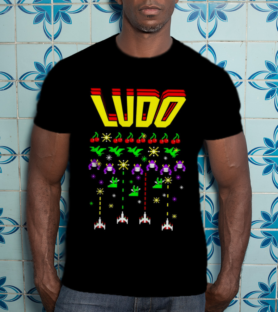 Ludo Arcade Halludoween 2026 Retro Gaming Cherries Spaceships T-Shirt