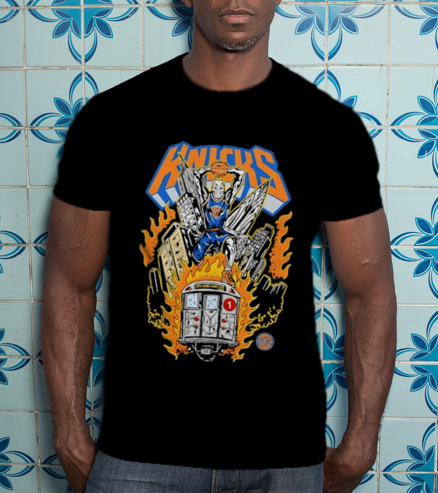 New York Knicks NBA Empire State Building Chrysler Building New York City Subway Basketball T-Shirt