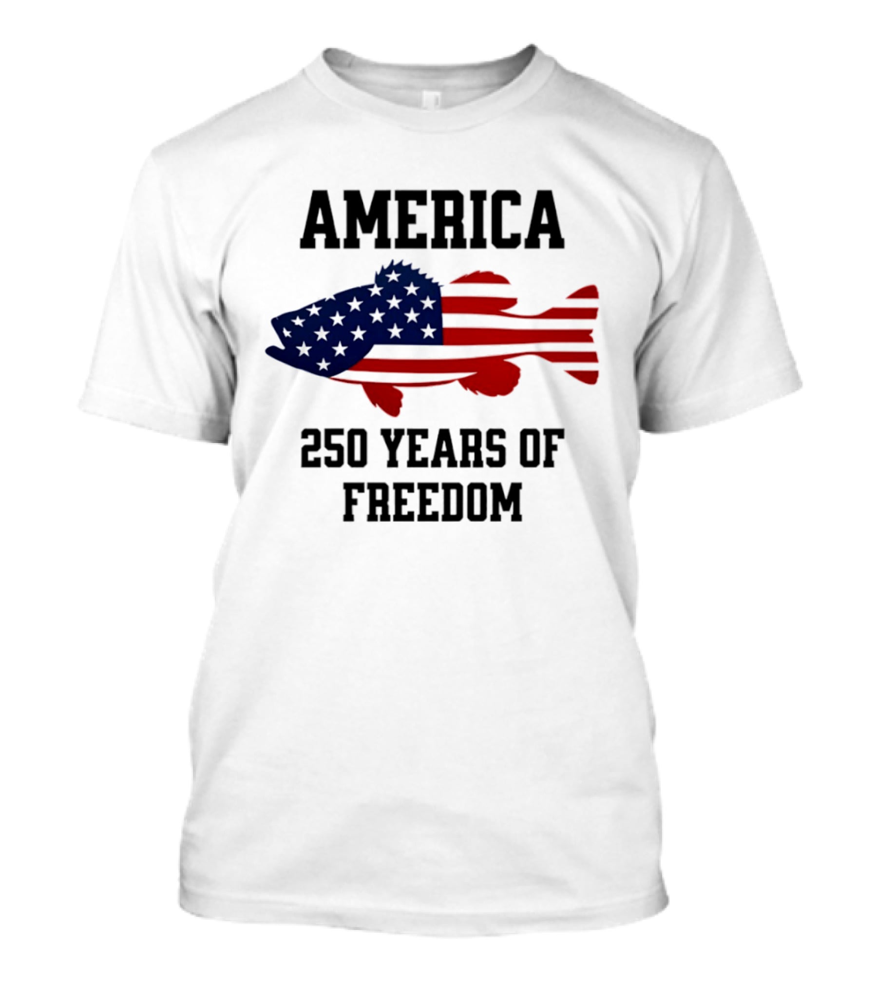 America Flag Bass Fishing 250 Years Of Freedom Celebration T-Shirt