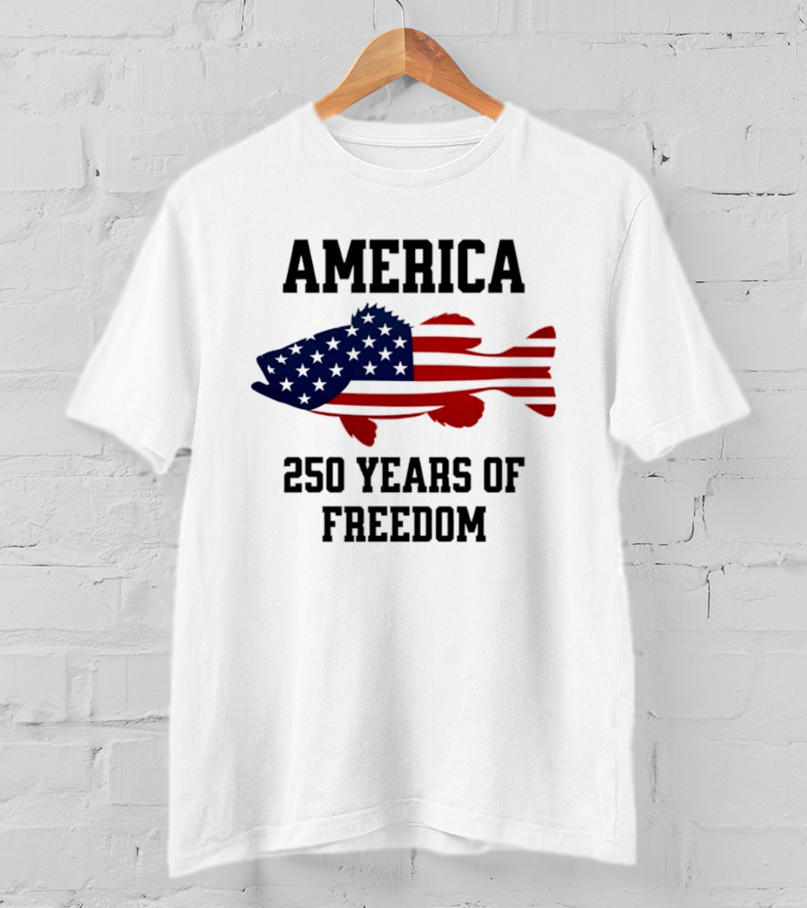 America Flag Bass Fishing 250 Years Of Freedom Celebration T-Shirt