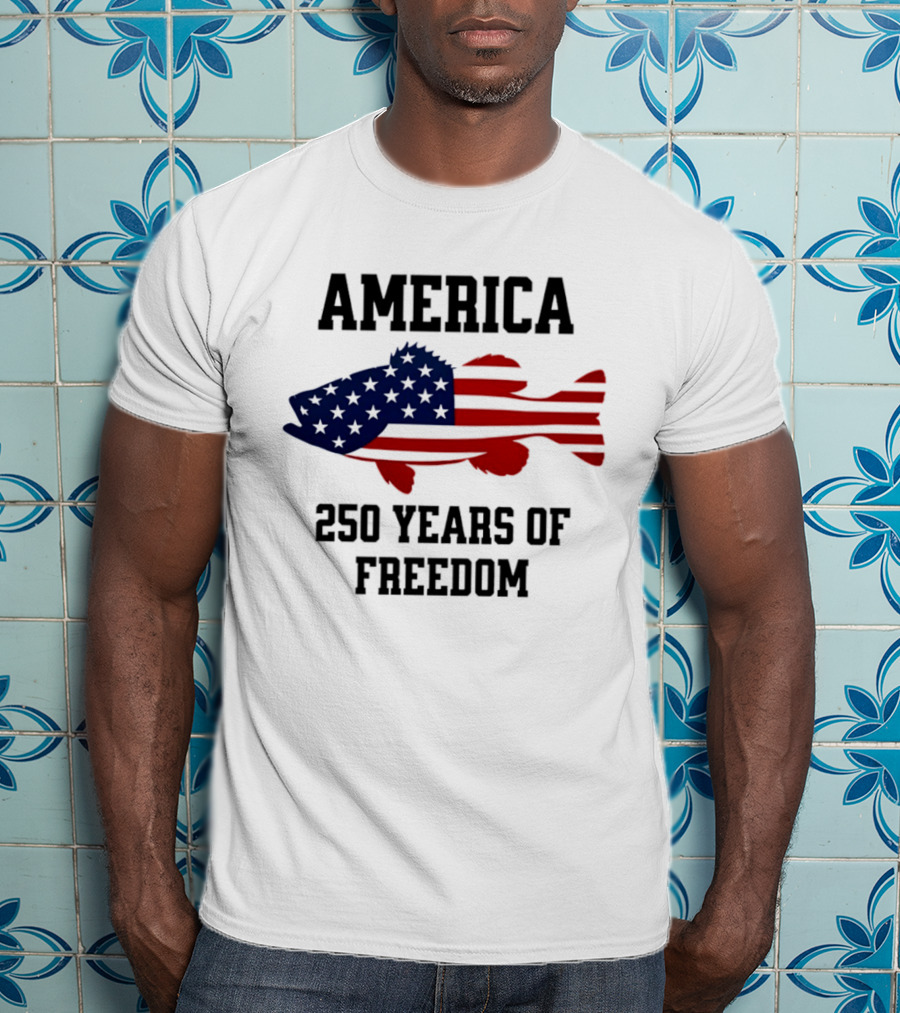 America Flag Bass Fishing 250 Years Of Freedom Celebration T-Shirt