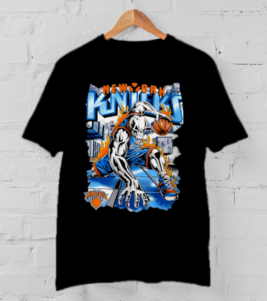 New York Knicks Basketball Urban Street Art Comic Style Flame Warrior T-Shirt