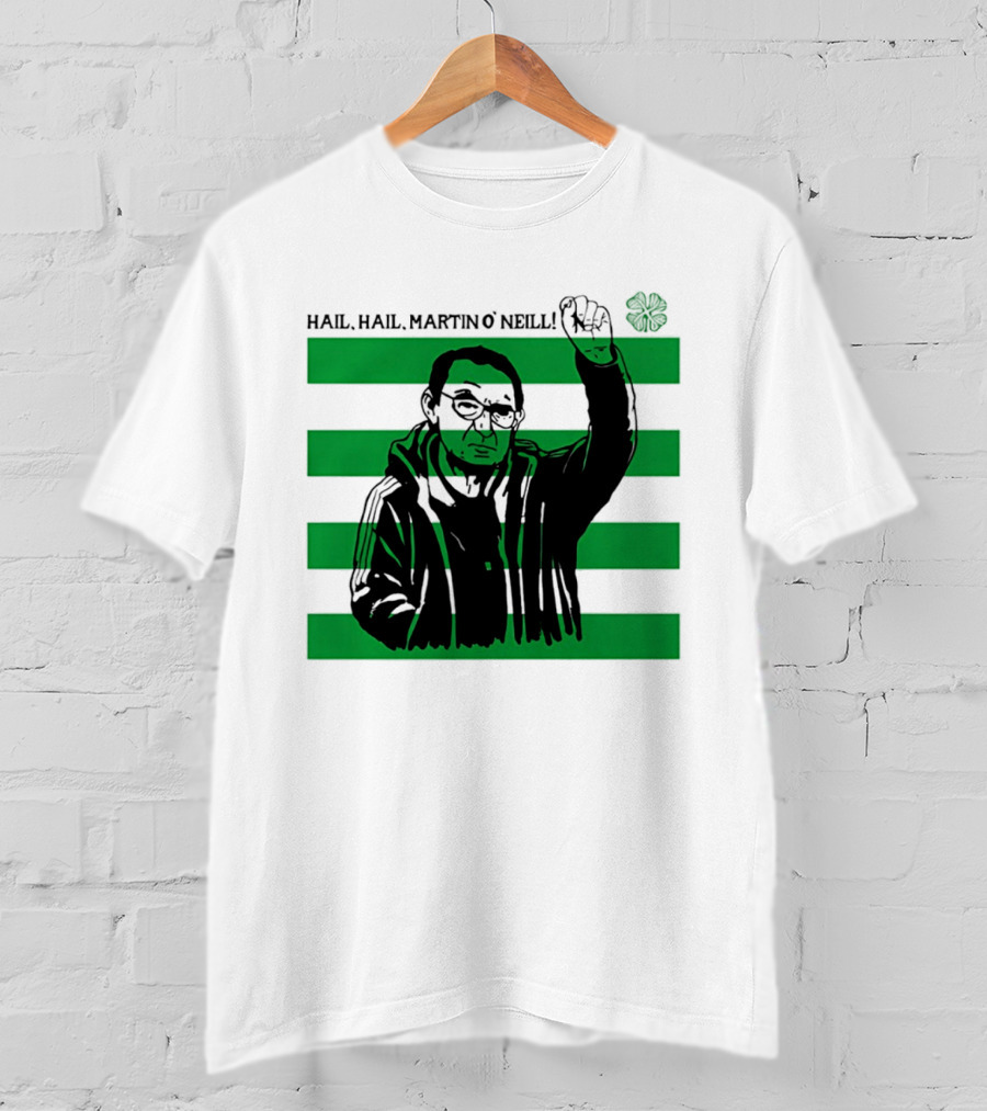 Hail Hail Martin O Neill Iconic Gesture Four Leaf Clover Stripes T-Shirt