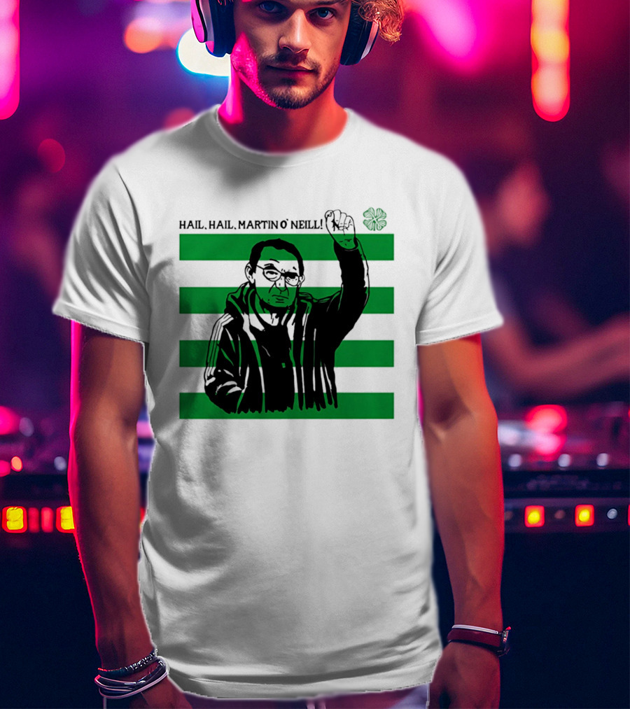 Hail Hail Martin O Neill Iconic Gesture Four Leaf Clover Stripes T-Shirt