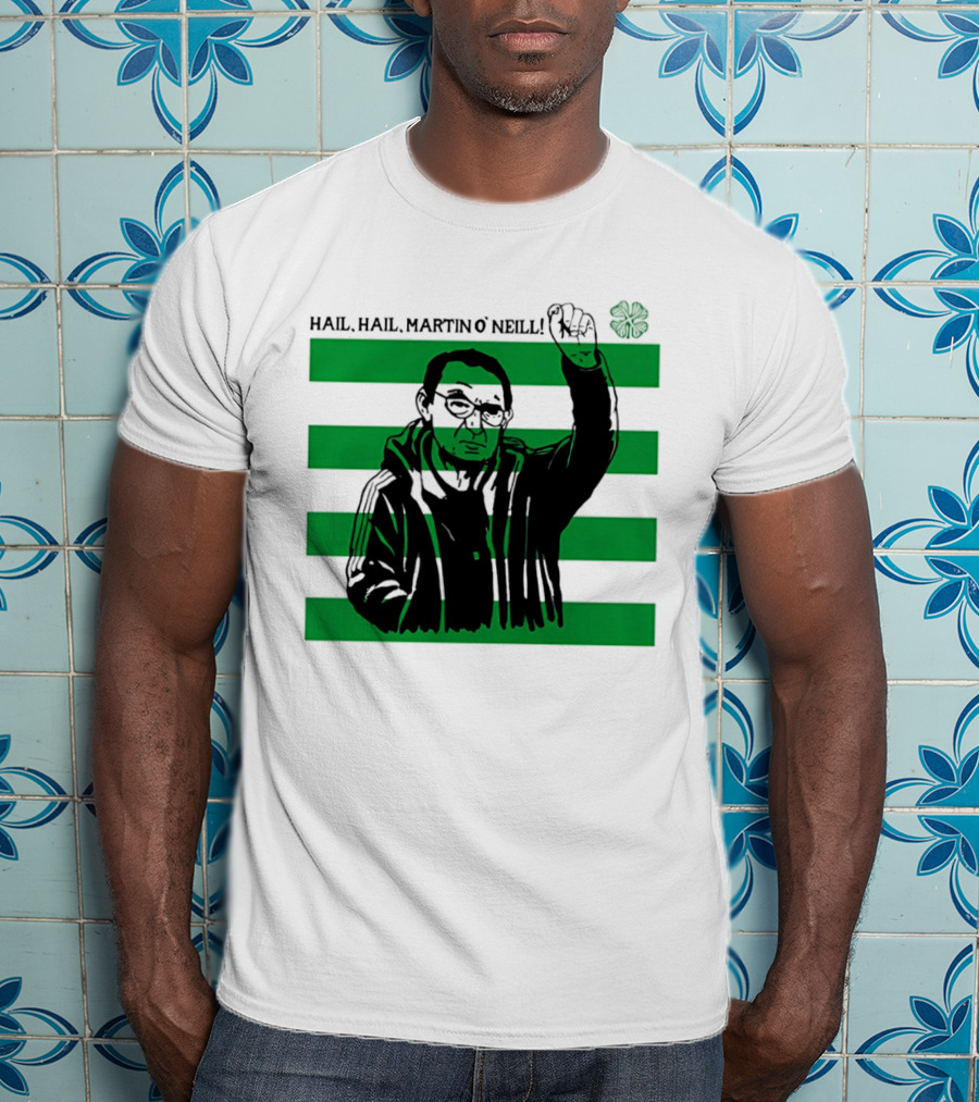 Hail Hail Martin O Neill Iconic Gesture Four Leaf Clover Stripes T-Shirt