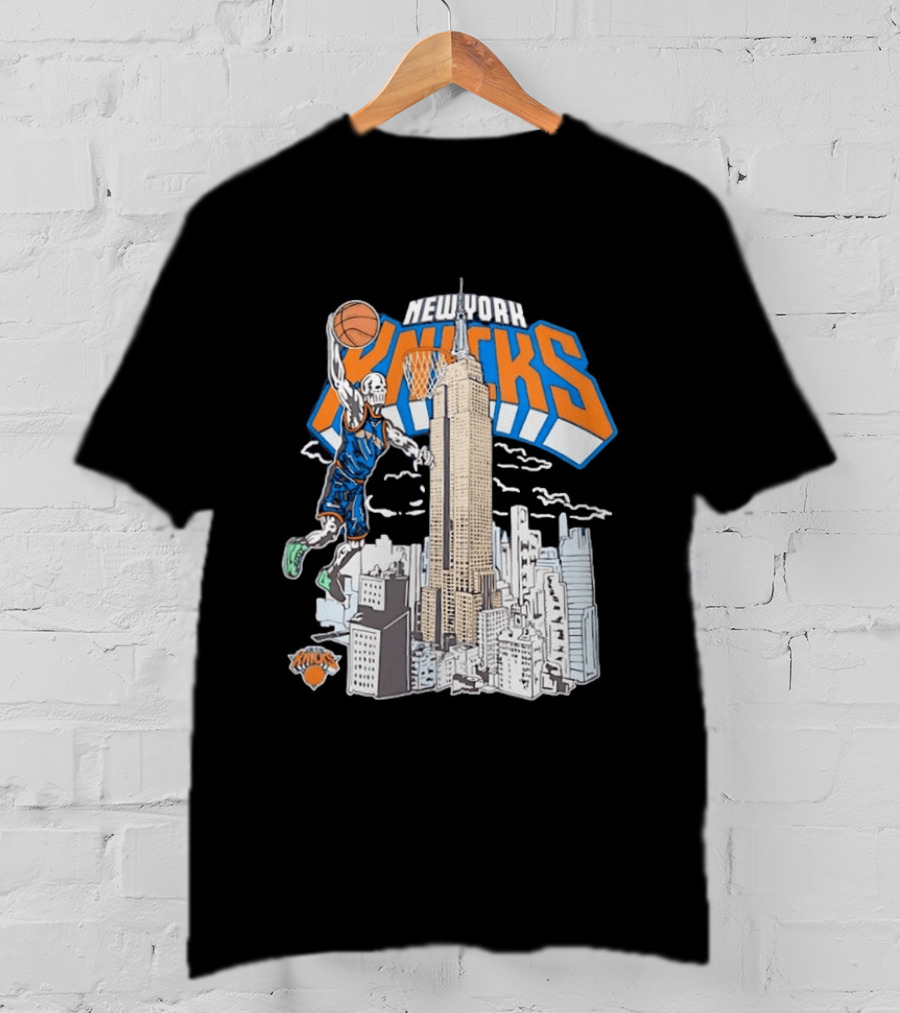 New York Knicks Skeleton Basketball Player Empire State Building Slam Dunk NBA T-Shirt