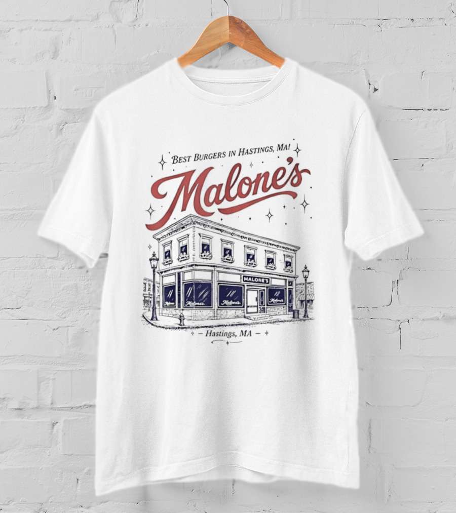 Malones Best Burgers In Hastings MA Retro Building T-Shirt