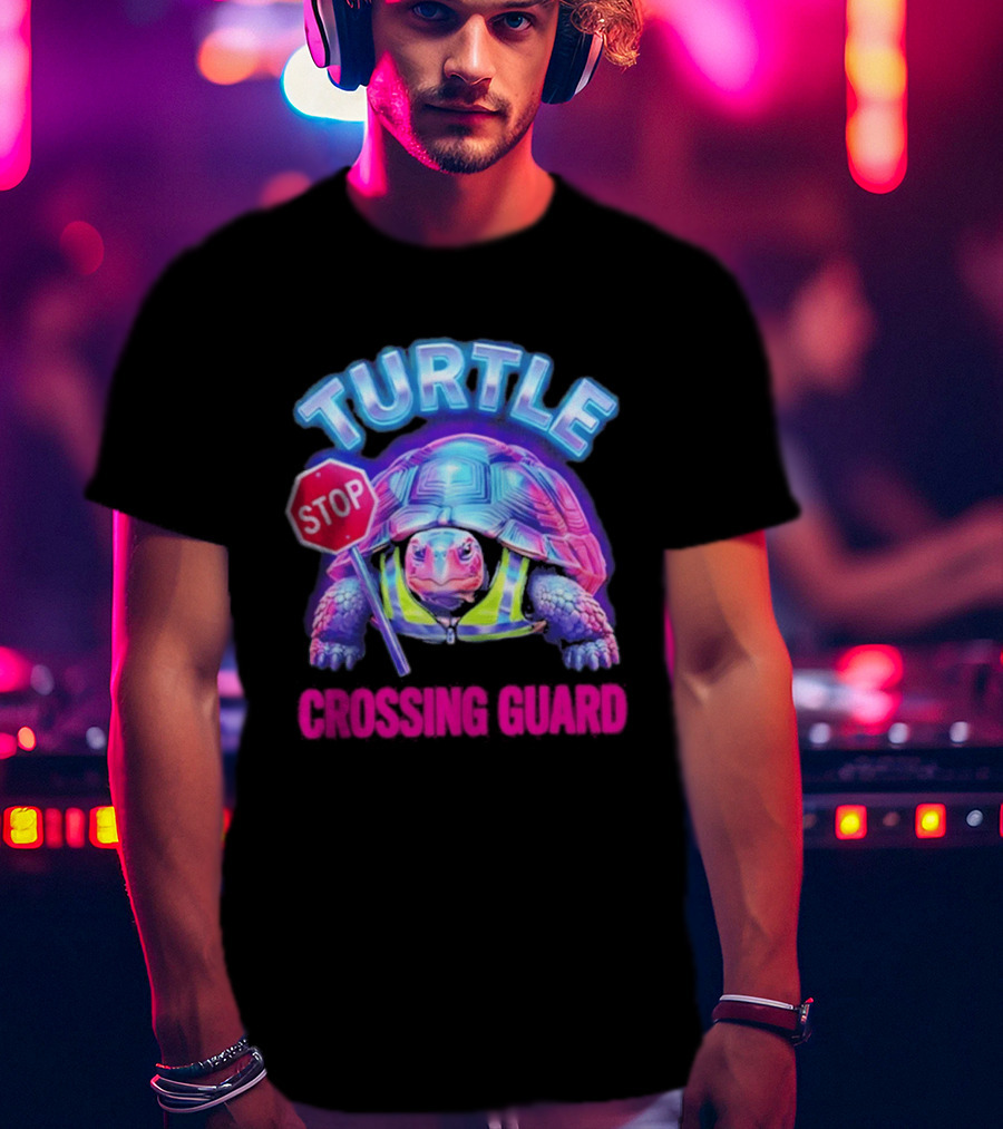 Turtle Stop Crossing Guard Neon Vibe T-Shirt