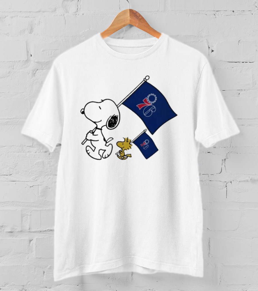 NBA Philadelphia 76ers Snoopy Woodstock Flag Peanuts Basketball T-Shirt
