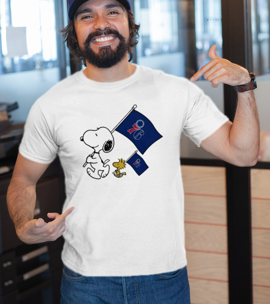 NBA Philadelphia 76ers Snoopy Woodstock Flag Peanuts Basketball T-Shirt