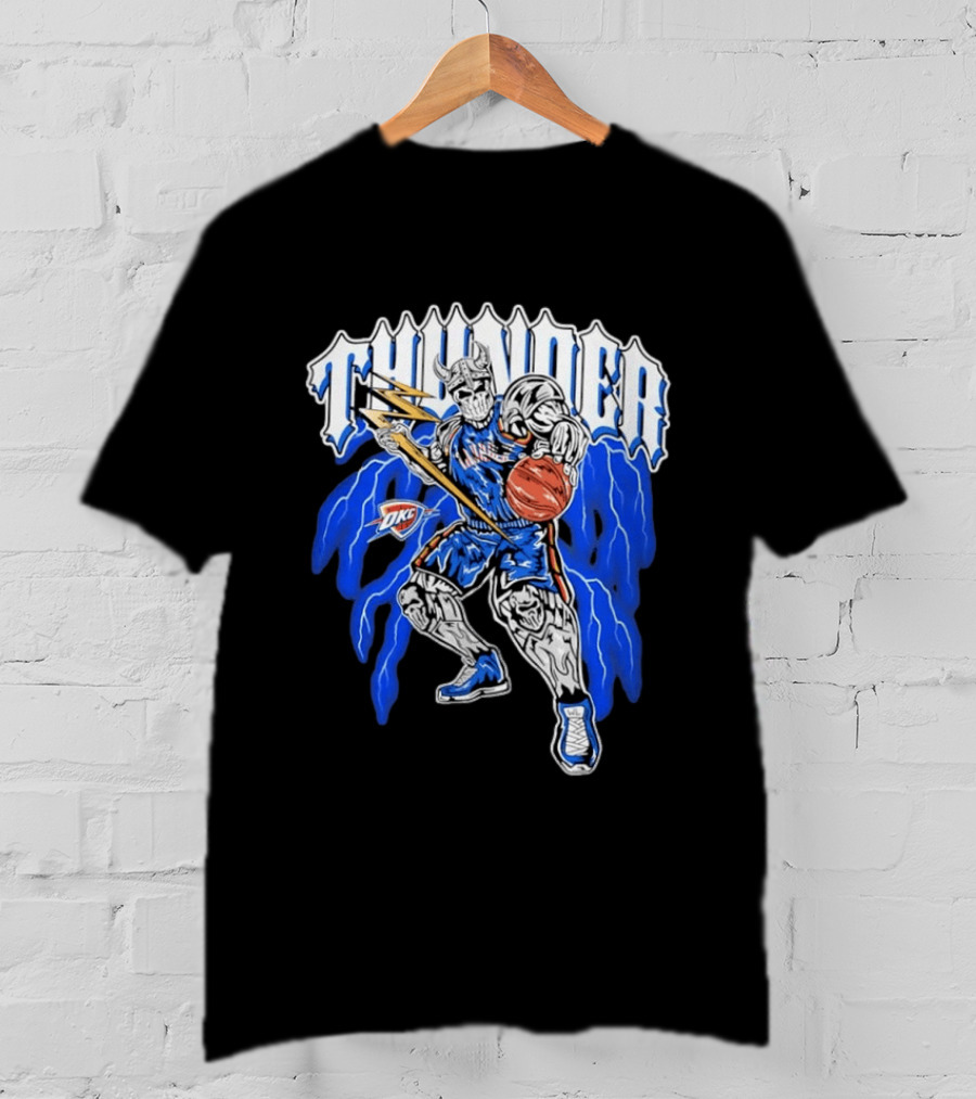 THUNDER Viking Skeleton NBA Basketball Player OKC Oklahoma City T-Shirt