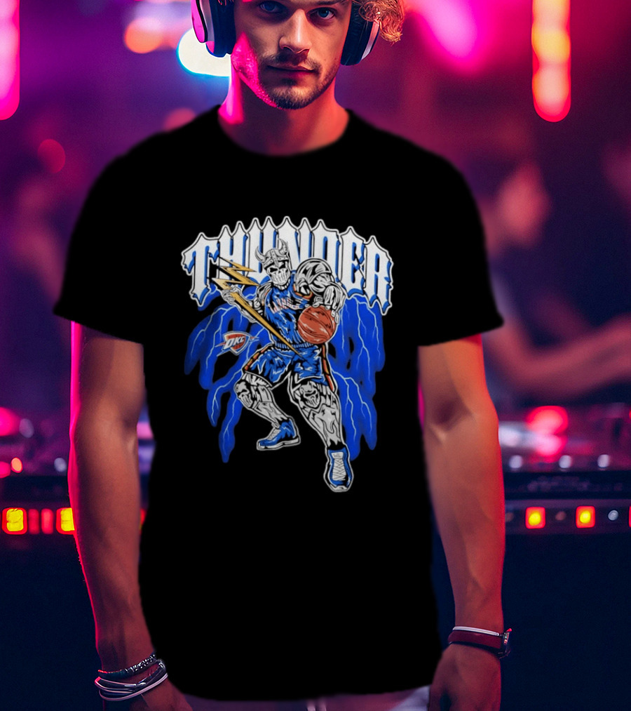 THUNDER Viking Skeleton NBA Basketball Player OKC Oklahoma City T-Shirt
