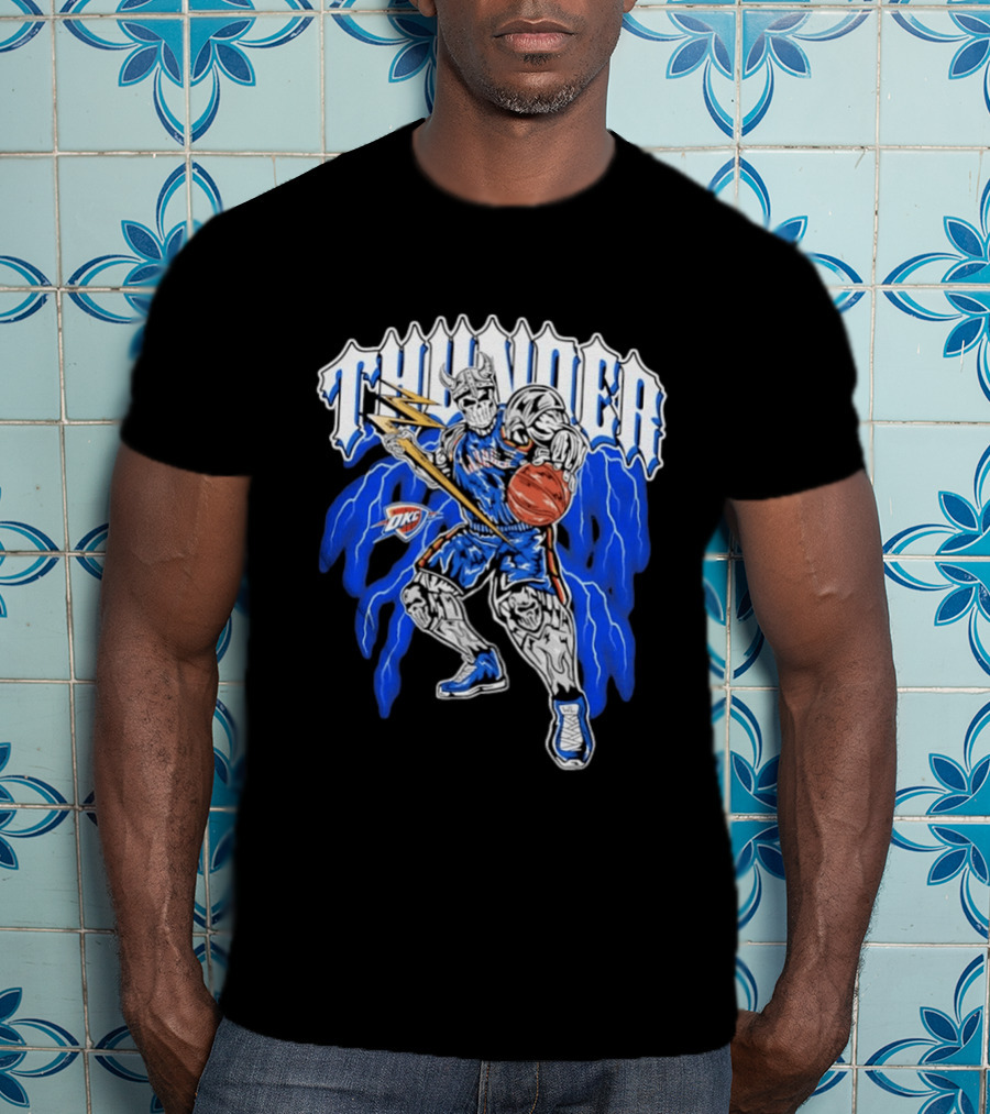 THUNDER Viking Skeleton NBA Basketball Player OKC Oklahoma City T-Shirt