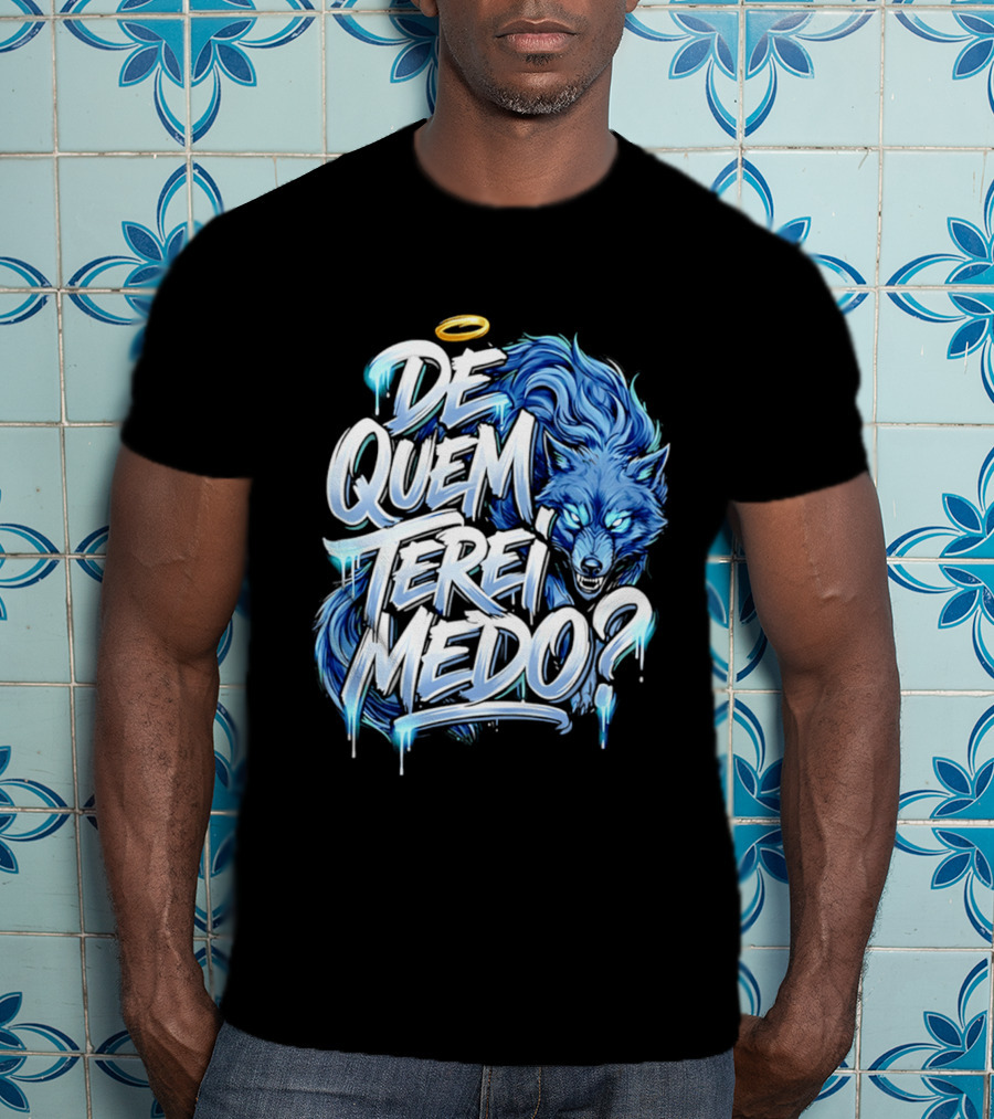 De Quem Terei Medo Blue Wolf Halo Icy Effect T-Shirt