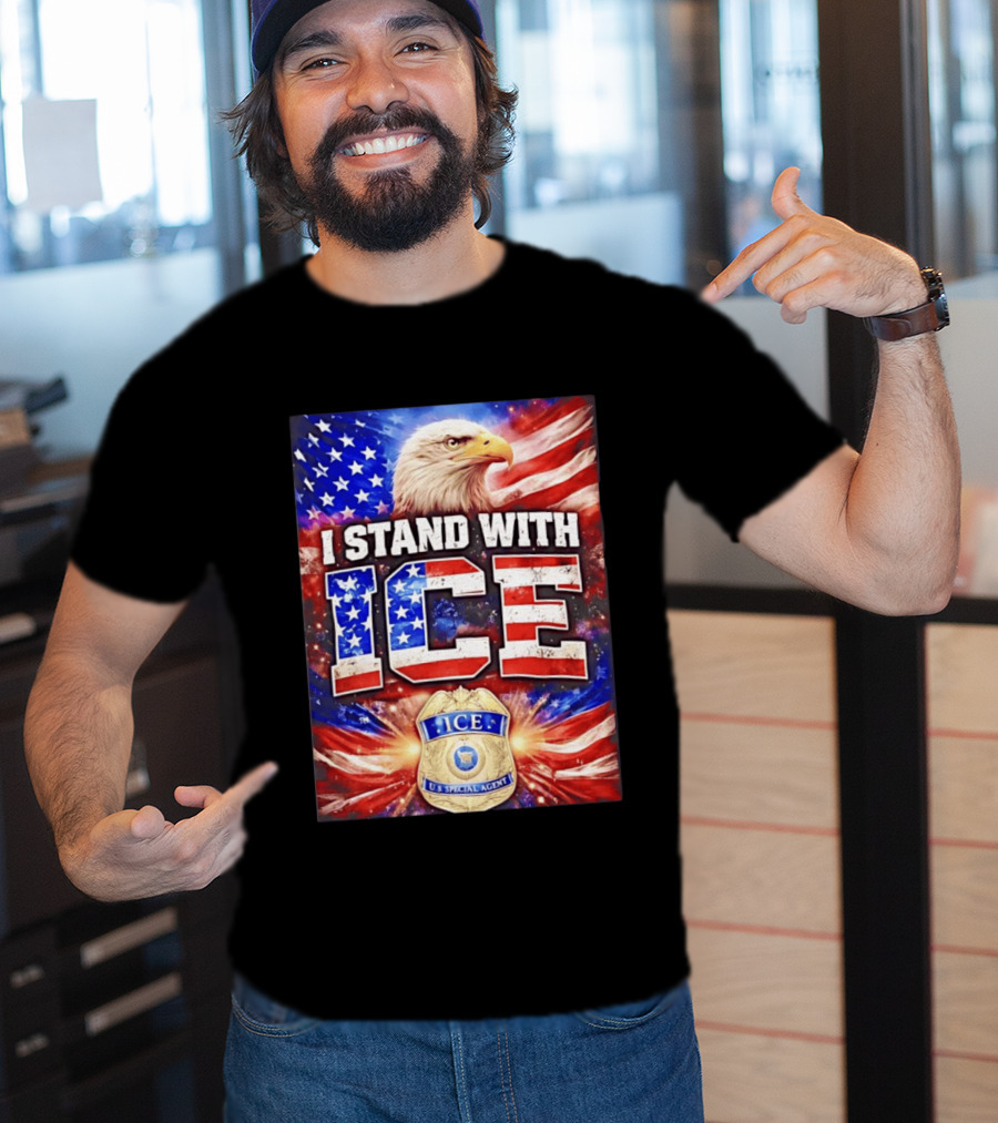 I Stand With ICE American Flag Bald Eagle U.S. Special Agent T-Shirt