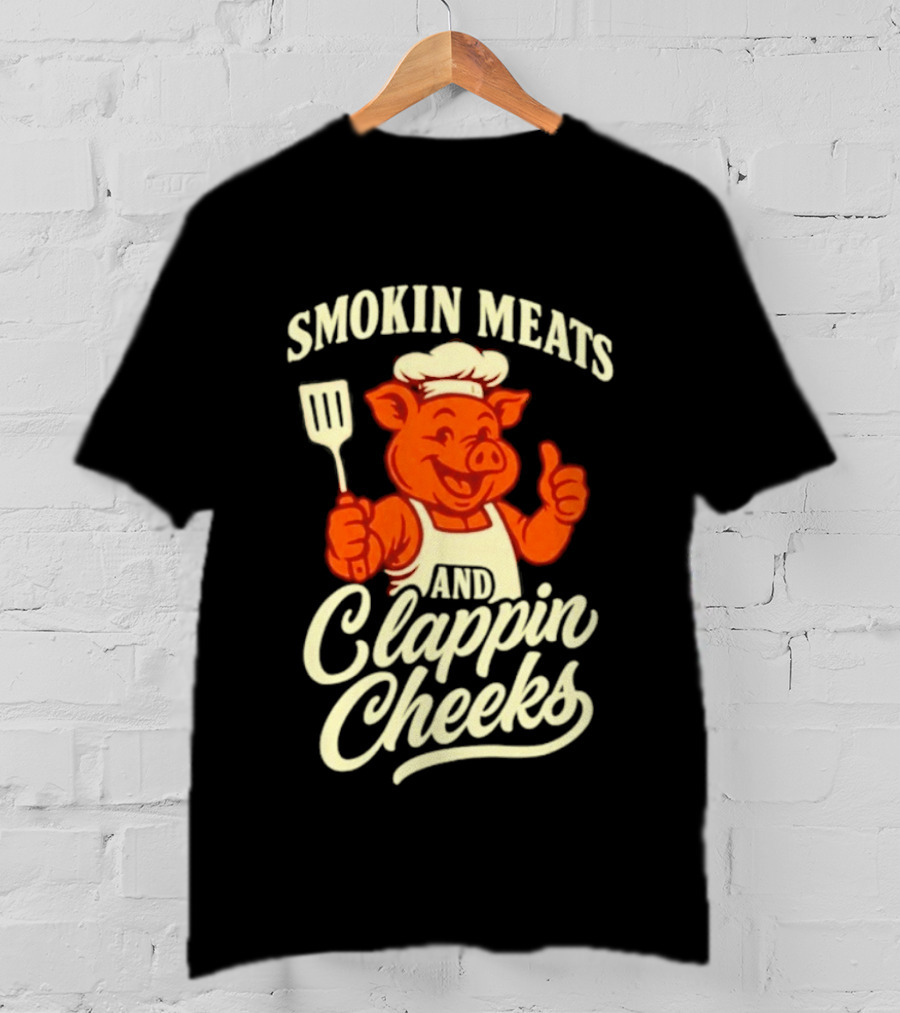 Smokin Meats And Clappin Cheeks Pig Chef Thumbs Up BBQ T-Shirt