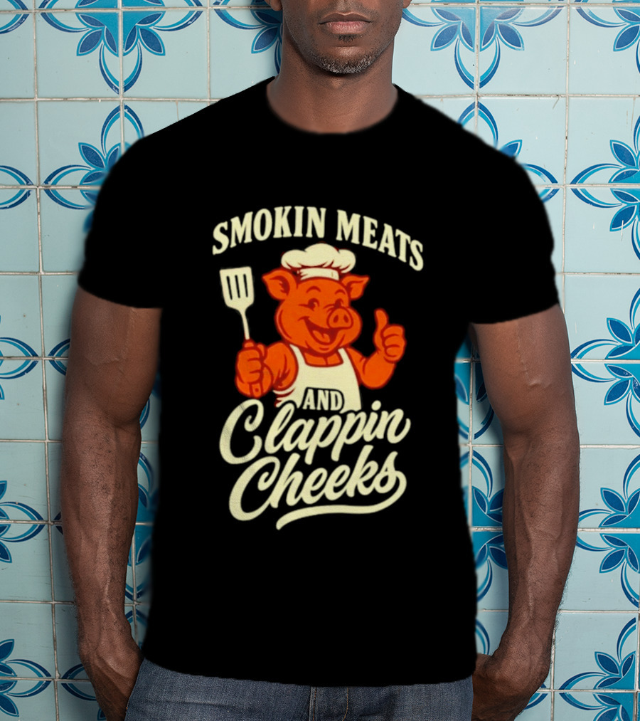 Smokin Meats And Clappin Cheeks Pig Chef Thumbs Up BBQ T-Shirt