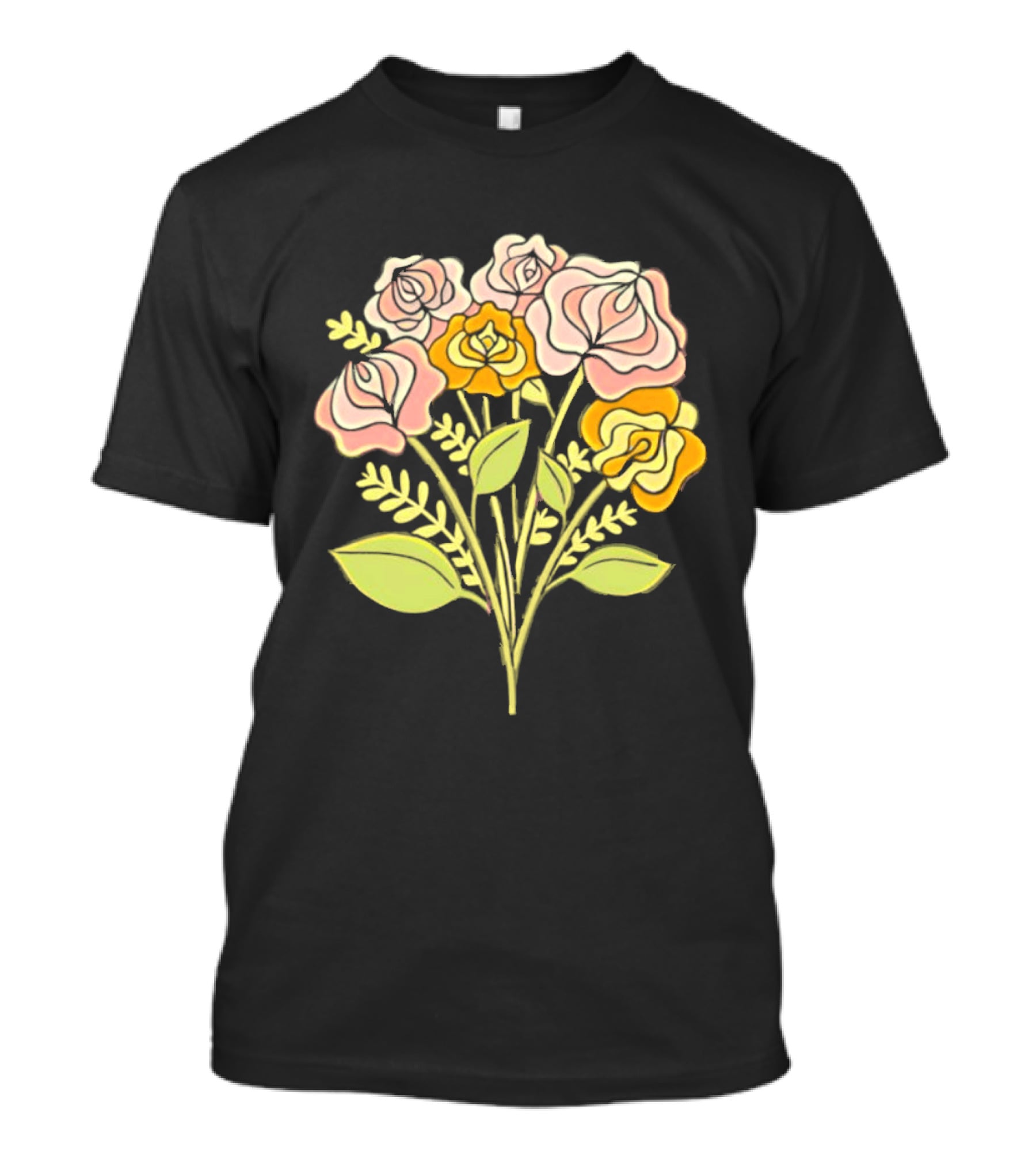 Pink Roses Yellow Roses Leaves Stems Bloom Blossom Petal Flower Plant T-Shirt