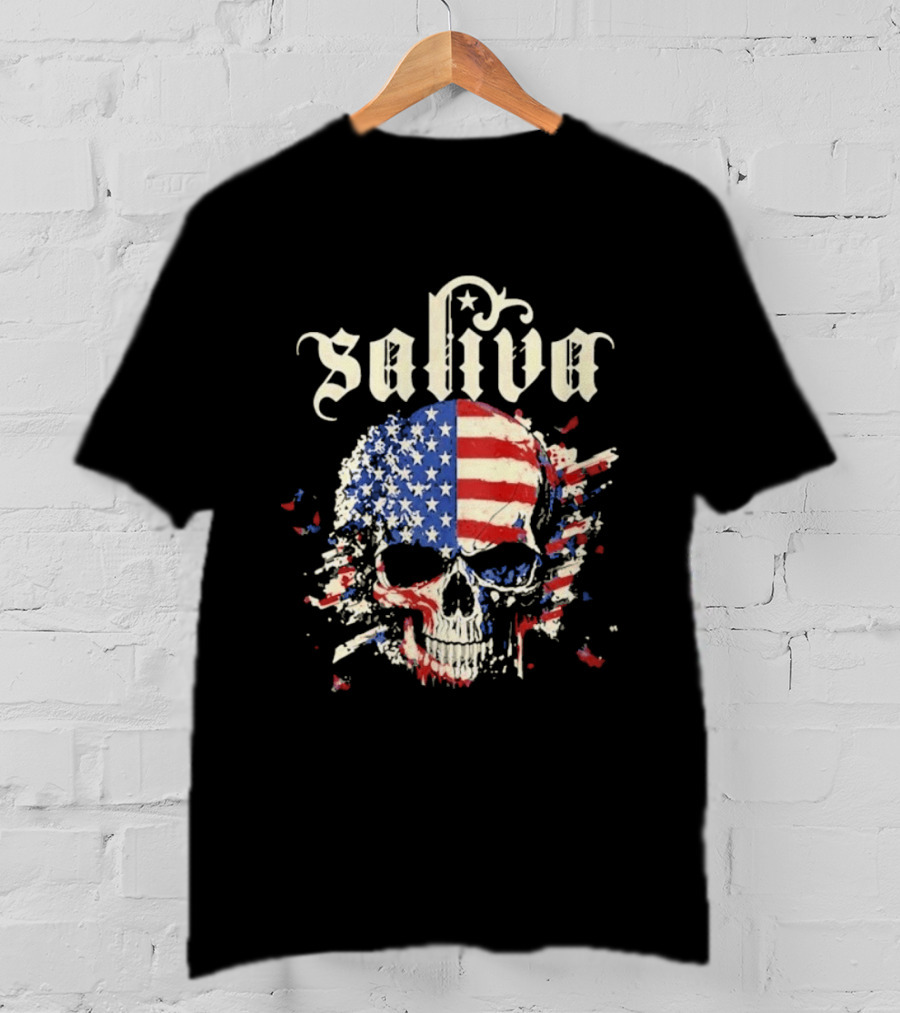 Saliva Click Click Boom Skull American Flag Grunge T-Shirt