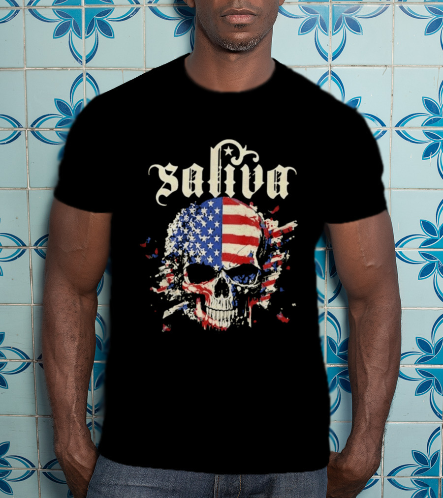 Saliva Click Click Boom Skull American Flag Grunge T-Shirt