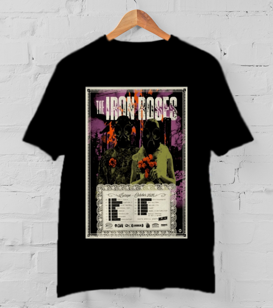 The Iron Roses Tour Europe 2026 October Dates With Gas Masks And Roses T-Shirt