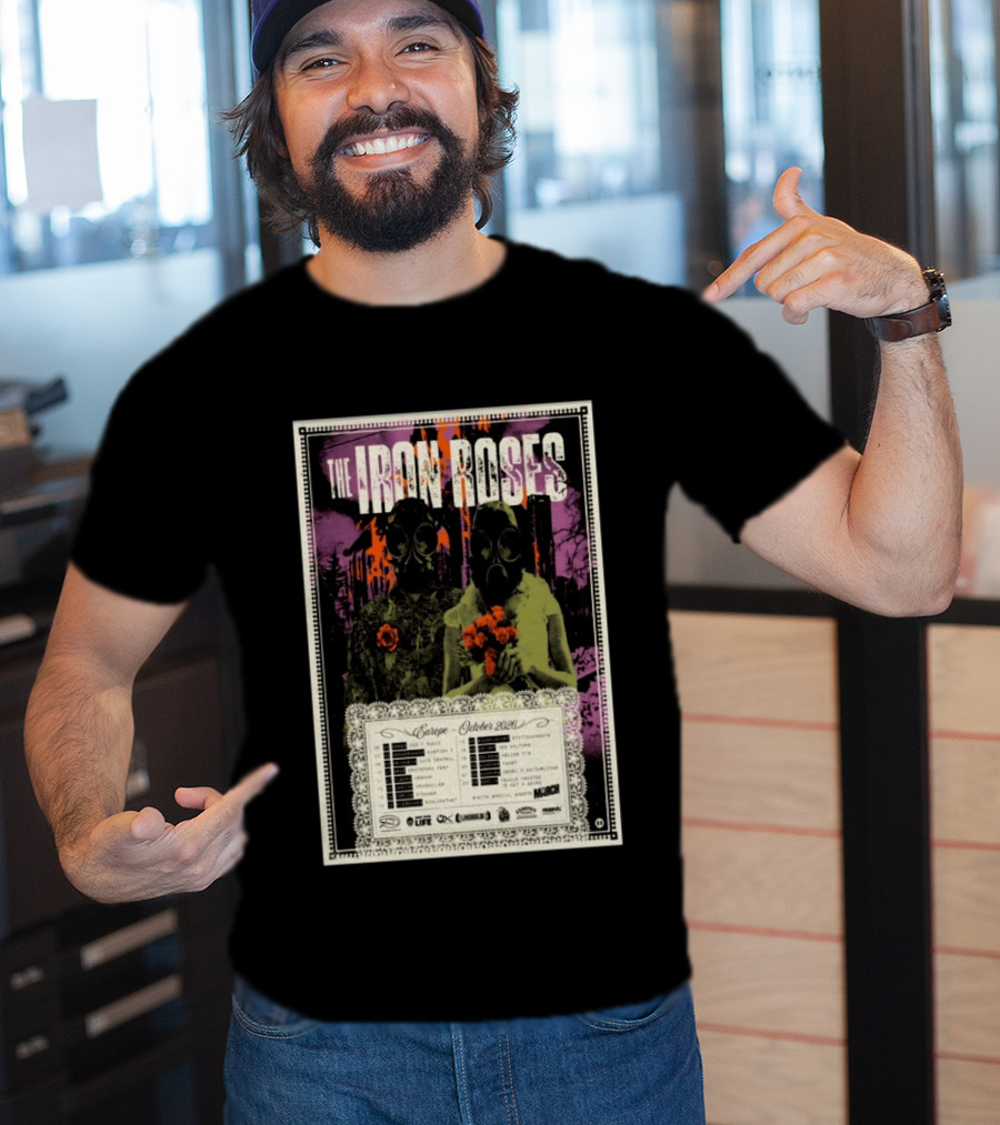 The Iron Roses Tour Europe 2026 October Dates With Gas Masks And Roses T-Shirt