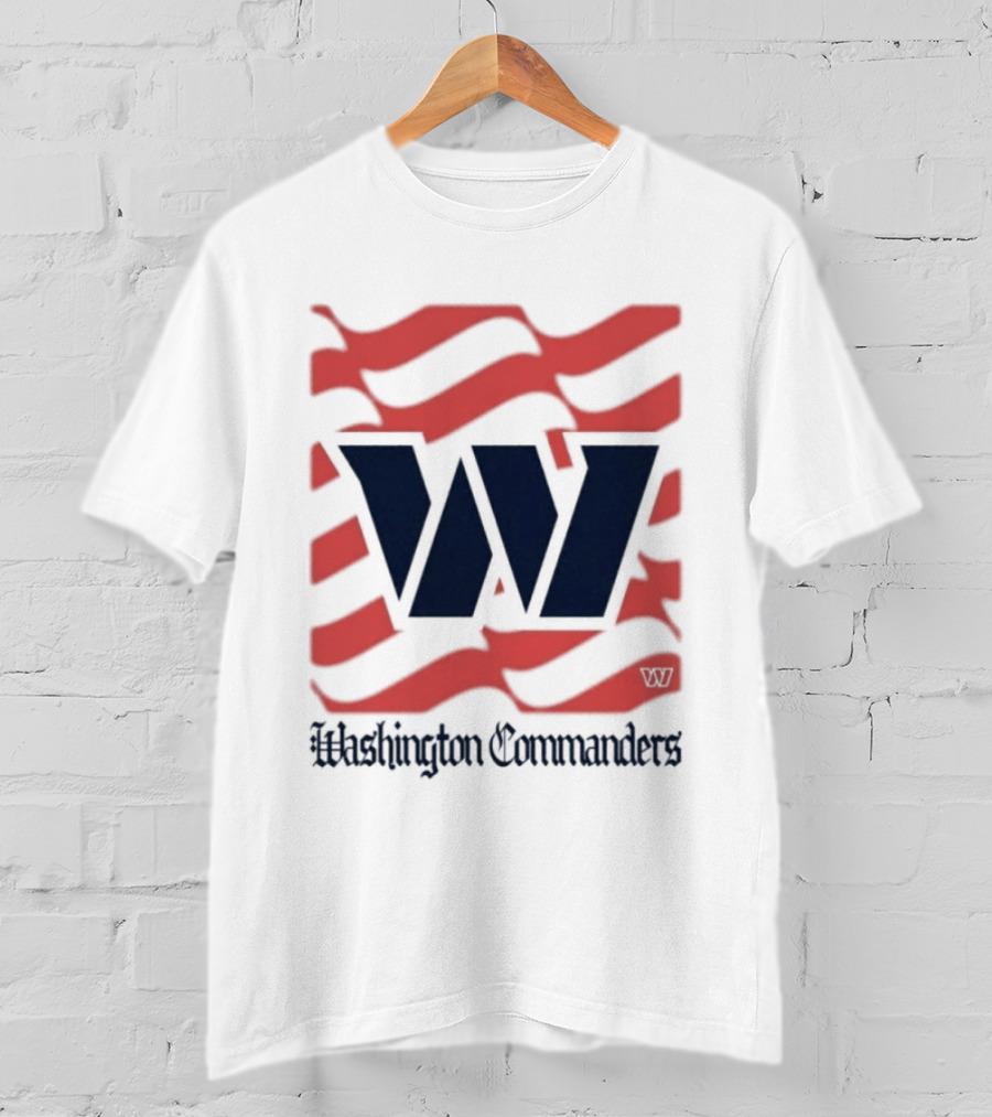 Washington Commanders W American Flags Red Stripes T-Shirt