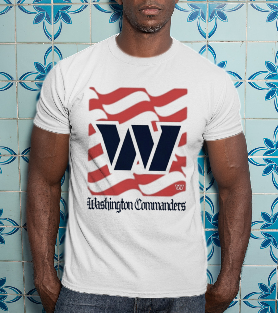 Washington Commanders W American Flags Red Stripes T-Shirt